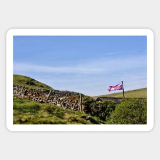 Union Jack Flag flying at Blue John Cavern - Peak District, Derbyshire, UK Sticker